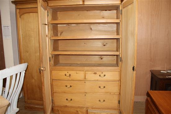 A late Victorian pine breakfront wardrobe, W.200cm D.74cm H.206cm